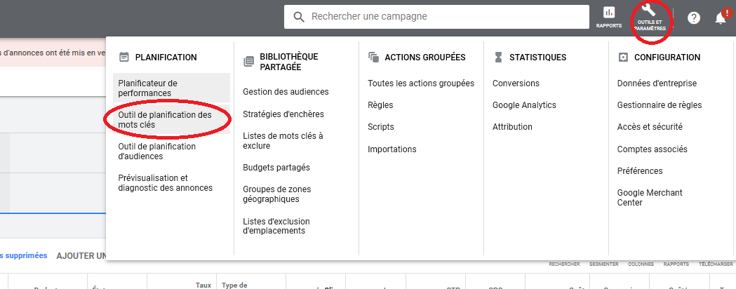 Suggestion de mots clés google sale